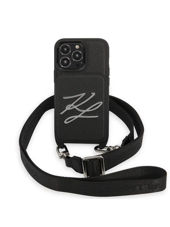 Чехол для iPhone 13 Pro Lagerfeld Crossbody cardslot PU Saffiano Autograph Hard Black (KLHCP13LSAKLCK)