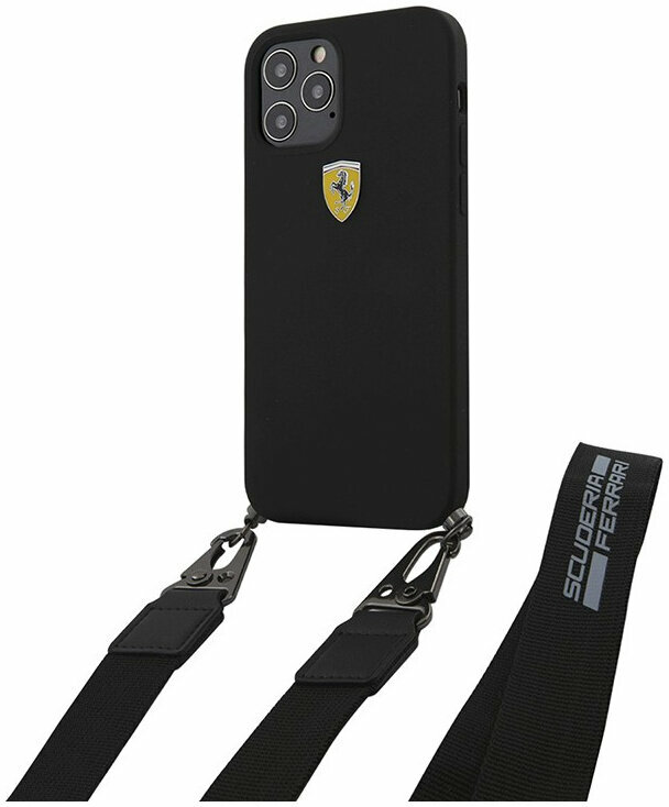 Чехол-накладка Ferrari для iPhone 12 Pro Max (6.7) On-track Liquid Silicone Strap & Metal Logo Hard Black (FESTRAHCP12LBK)