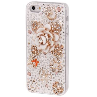 Роскошный чехол накладка со стразами и жемчугом для iPhone 5 / 5S Flowers Style (ручная работа)