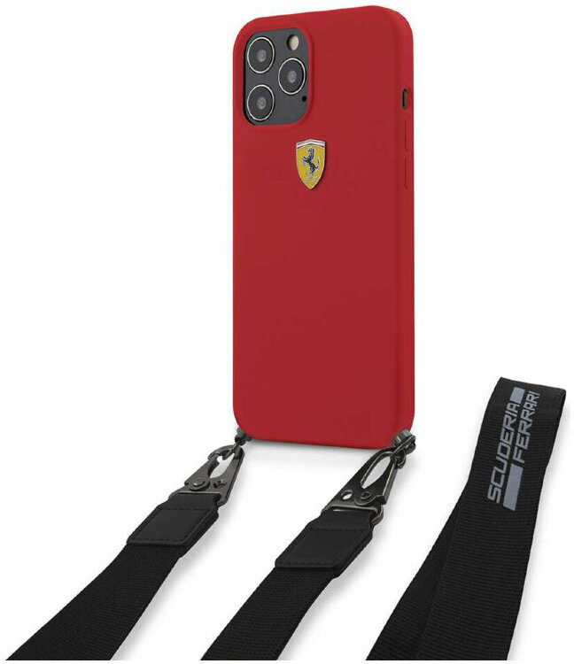 Чехол-накладка Ferrari для iPhone 12 Pro Max (6.7) On-track Liquid Silicone Strap & Metal Logo Hard Red (FESTRAHCP12LRE)