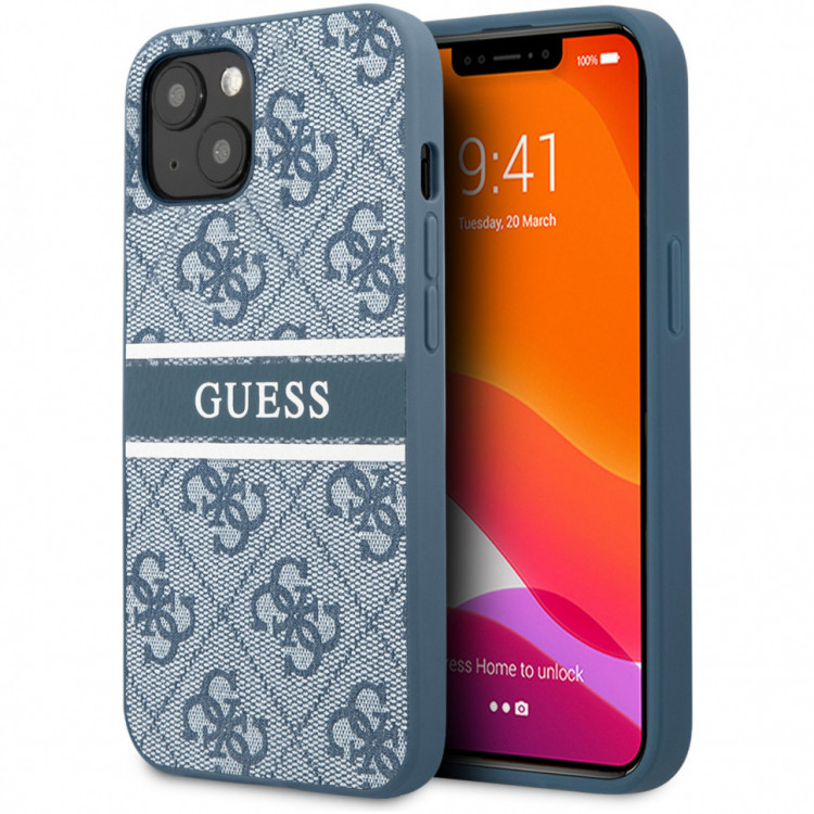 Чехол для iPhone 13 Guess PU 4G Stripe printed logo Hard Blue (GUHCP13M4GDBL)