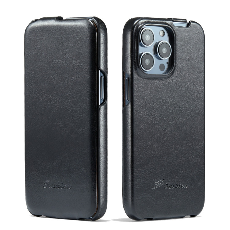 Кожаный чехол с вертикальным флипом для iPhone 14 Pro Fierre Shann (Black)