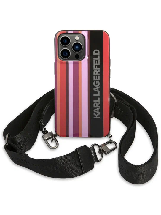 Чехол для iPhone 13 Pro Lagerfeld Crossbody PC/TPU Color stripes with Strap Hard Pink (KLHCP13LSTSTP)