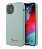 Силиконовый чехол-накладка для iPhone 12 / 12 Pro (6.1) Guess Liquid silicone Gold metal logo Hard, Light blue (GUHCP12MLSLMGLB)