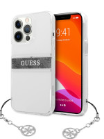 Чехол для iPhone 13 Pro Max Guess PC/TPU 4G Stripe Hard Tranparent + Silver charm (GUHCP13XKB4GGR)