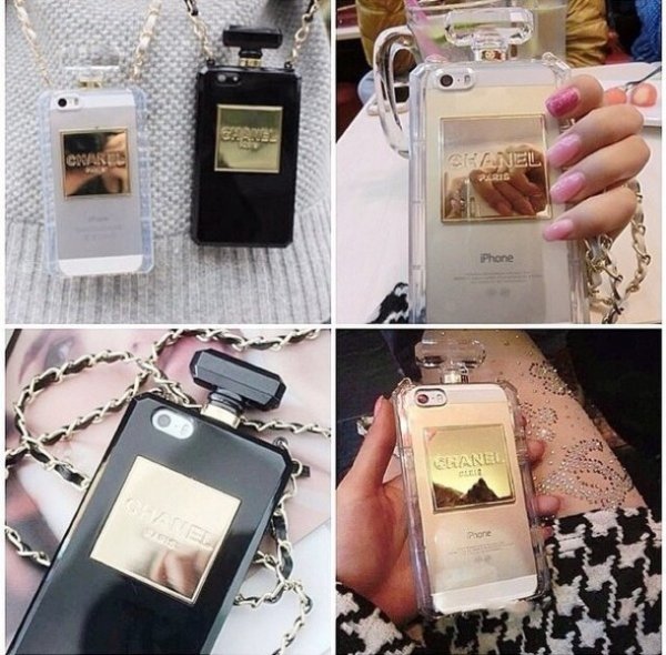 Купить Чехол с цепочкой для iPhone 5 / 5S / SE в форме духов Perfume bottle  (Black) с доставкой недорого