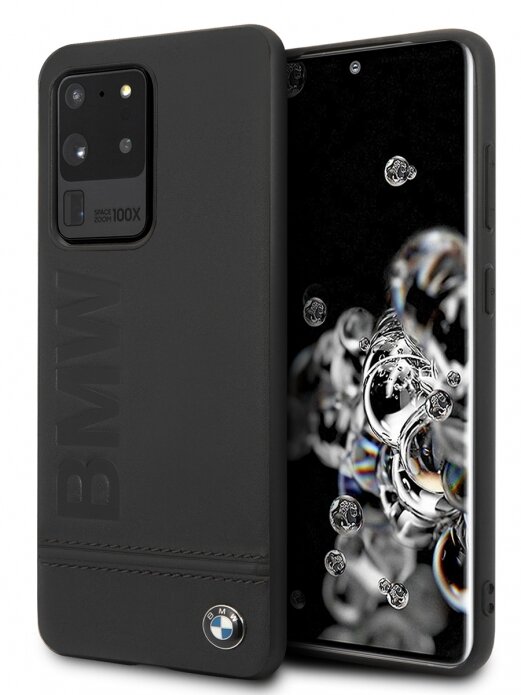 Кожаный чехол-накладка для Galaxy S20 Ultra BMW Signature Logo Imprint Hard Leather Black (BMHCS69LLSB)