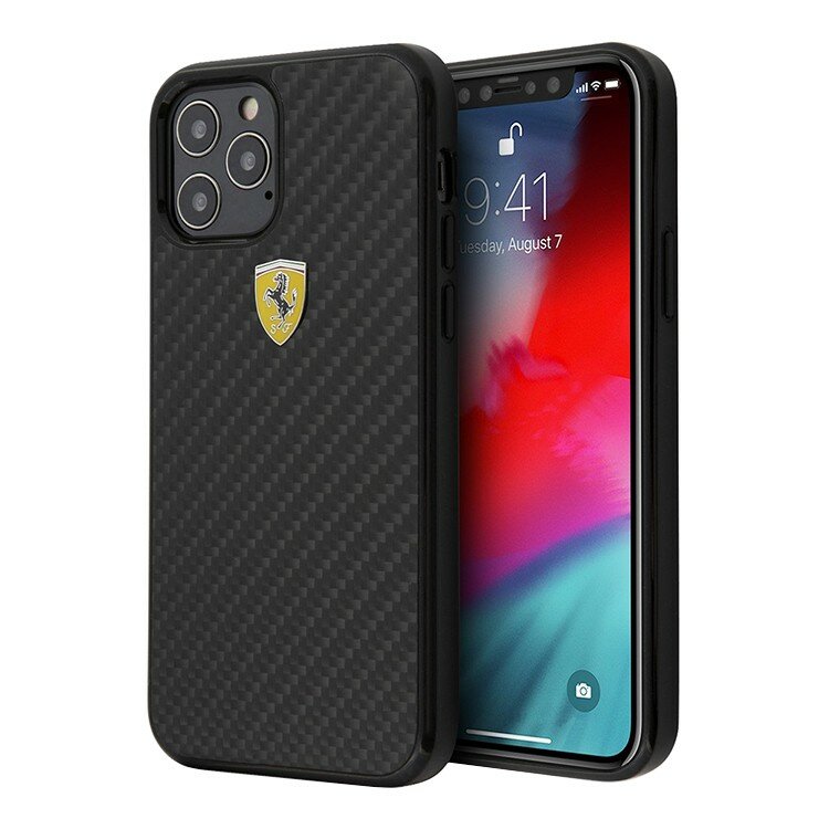 Чехол-накладка Ferrari для iPhone 12 Pro Max (6.7) On-Track Real Carbon With Metal Logo Hard Black (FERCAHCP12LBK)