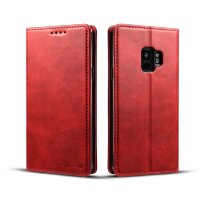 Кожаный чехол книжка Suteni для Samsung Galaxy S9 Crazy Horse с магнитным флипом и отделениями под карты (Red)