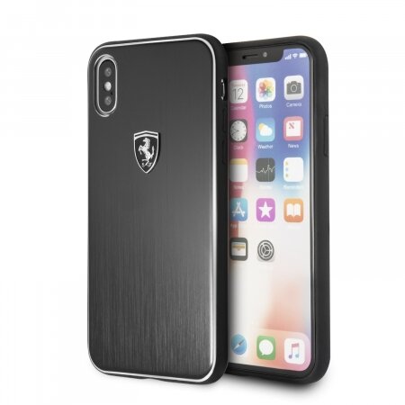 Металлический чехол Ferrari для iPhone X/XS Heritage Aluminium Hard, Black (FEHALHCPXBK)