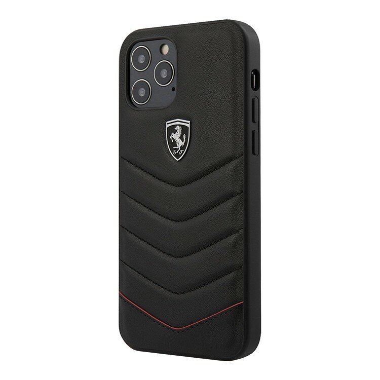 Чехол-накладка Ferrari для iPhone 12/12 Pro (6.1) Off-Track Genuine Leather Quilted Hard Black (FEHQUHCP12MBK)