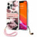 Чехол для iPhone 13 Pro Max Guess PC/TPU CAMO Hard + Nylon hand cord Pink (GUHCP13XKCABPI)