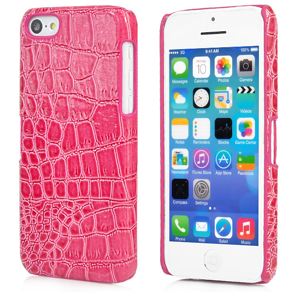 Чехол кожаная накладка Crocodile для iPhone 5C под кожу крокодила (magenta)