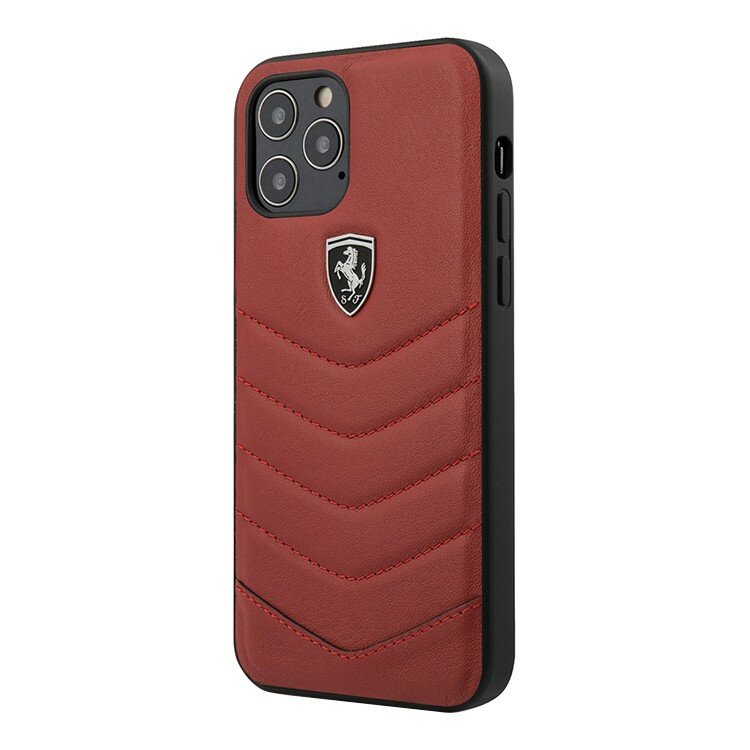 Чехол-накладка Ferrari для iPhone 12/12 Pro (6.1) Off-Track Genuine Leather Quilted Hard Red (FEHQUHCP12MRE)
