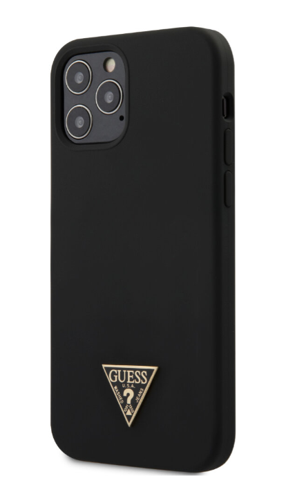 Силиконовый чехол-накладка для iPhone 12 / 12 Pro (6.1) Guess Liquid Silicone Triangle metal logo Hard, Black (GUHCP12MLSTMBK)