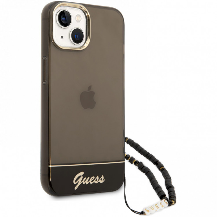 Чехол для iPhone 14 Guess PC/TPU Translucent w Electoplated camera Hard + hand Strap Black (GUHCP14SHGCOHK)